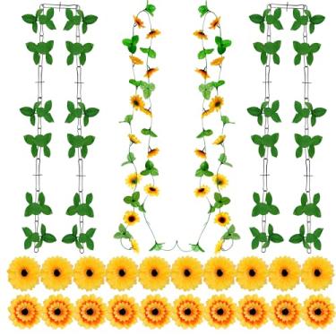 Imagem de Miayon 4 peças, girassóis, flores artificiais, guirlanda de outono, videiras penduradas para casa, cozinha, quarto, banheiro, parede, jardim, casamento, aniversário, chá de bebê, decoração de festa