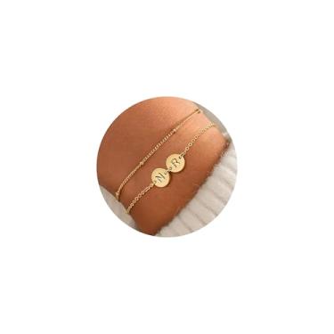 Imagem de Turandoss Duas pulseiras femininas com inicial inicial de letra A-Z banhada a ouro 14K delicada, joias para mãe e filha, presentes personalizados de aniversário para meninas adolescentes, 8.0, Banhado