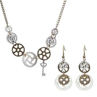 Imagem de WCRAZYE Steampunk Gears Brincos Pingente Colar para Mulheres Homens Feito à Mão Punk Vintage Coruja Borboleta Relógio Engrenagem Brincos de Halloween Joias Presentes, Medium, Liga de aço, Sem Pedra