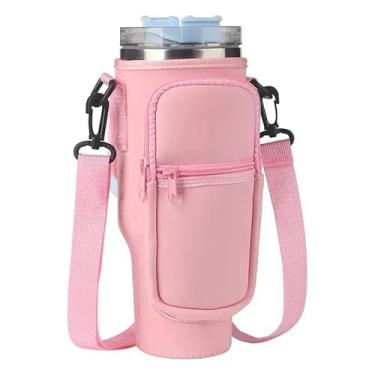 Imagem de Bolsa Porta Garrafas De Água Compatível Com Copo 40oz 1,2 Litro Para Celular Chaveiro Com Alça De Ombro Ajustável(Rosa)