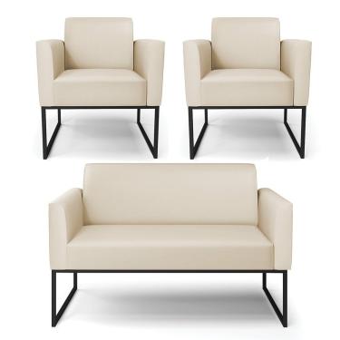 Imagem de Sofá Namoradeira Com 2 Poltronas Base Industrial Preto Marisa Corino D03 - D\'rossi Cor Bege