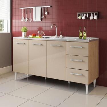 Imagem de BALCÃO VITÓRIA PARA PIA DE 1,60 3 PORTAS 3 GAVETAS Amêndoa Off - Milan