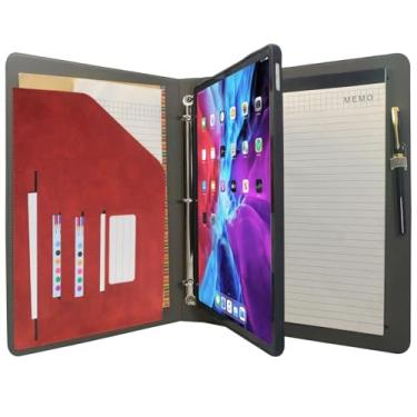 Imagem de Capa organizadora para tablet com fichário de 3 anéis, pasta de arquivo com suporte removível para tablet, compatível com iPad Pro de 12,9 polegadas 4ª/5ª/6ª, vermelha