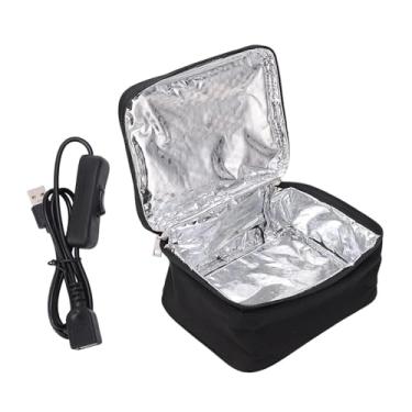 Imagem de Fenteer Bolsa aquecedora de alimentos com zíper, bolsa aquecedora de almoço para adultos, de almoço, forno portátil para academia, camping, carro, Preto