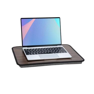 Imagem de Mesa de laptop portátil para laptops de até 16 polegadas, almofada embutida, suporte de colo para cama, sofá e carpete, ótimo para casa e escritório, mesa de colo com almofada (marrom, médio)
