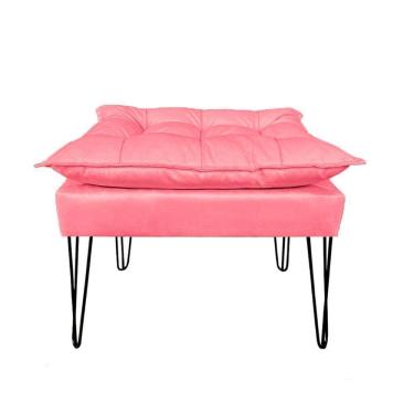Imagem de Puf Puff Banqueta Opala Suede Rosê Pé De Ferro Preto