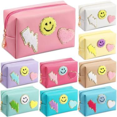 Imagem de Bolsa de maquiagem Chunful Preppy 9 peças Chenille Patch Women