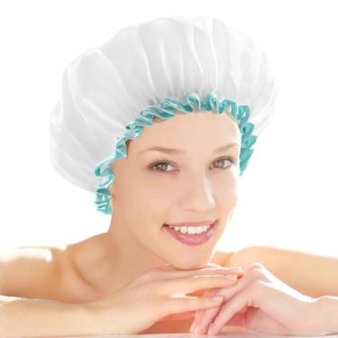 Imagem de Toucas de banho mikimini brancas para mulheres, cabelo comprido, pacot