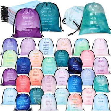Imagem de Bolsas religiosas Hosuly Bible Verse Drawstring, 30 unidades, 25x20cm