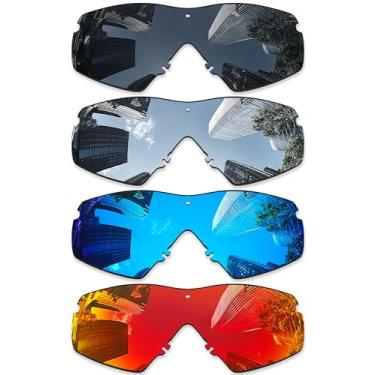Imagem de Combine8 4 pares de lentes de substituição ploarizadas para Oakley Si M Frame 2.0 OO9047/Si Ballistic M Frame 2.0 - preto + titânio prata + azul gelo + vermelho fogo