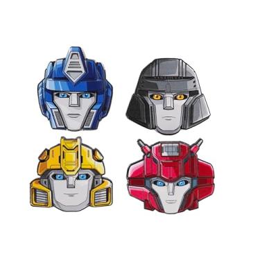 Imagem de Conjunto de crachás Transformers ONE Metal – Pacote com 4 pinos colecionáveis com Elita-1, Bumblebee, Optimus Prime, Megatron (4,5 x 4 cm cada)