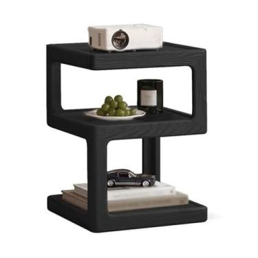 Imagem de Mesa lateral minimalista moderna geométrica minimalista sofá mesa lateral canto mesa de cabeceira de madeira armazenamento multicamadas (preto)