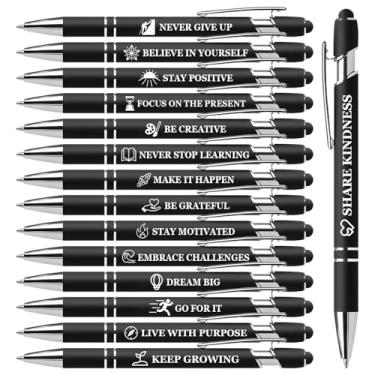Imagem de Vebermo Conjunto de 15 canetas motivacionais – canetas esferográficas retráteis com citações inspiradoras para material escolar de escritório, presentes de incentivo para mulheres e homens, preta