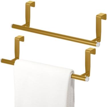 Imagem de Toalheiro para armário de aço sobre a porta toalheiro moderno sobre o armário cabide de toalha suporte de barra de toalha organizador de armazenamento de 22 centímetros para ajuste universal na cozinha, banheiro, sobre armário (ouro)