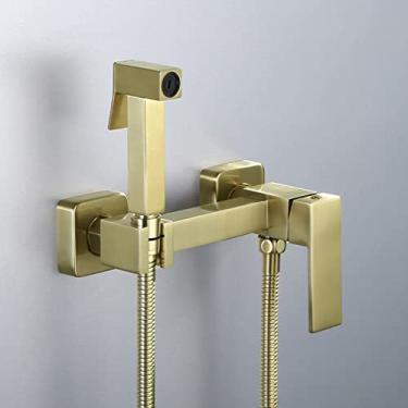 Imagem de CUTPOIY Kit de pulverizador de bidê para vaso sanitário escovado dourado quente e frio kit de pulverizador de torneira para vaso sanitário de aço inoxidável pulverizador portátil kit de pulverizador