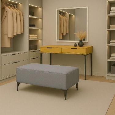 Imagem de Banqueta Vegas Puff Para Sala Quarto Closet Linho Cinza Escuro - Bela 