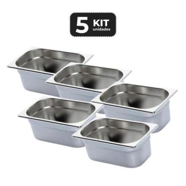 Imagem de Kit 5 cuba sem alca inox 1/4 gn 100 para buffet - Chef Line
