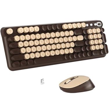 Imagem de Links9+ Combo de teclado sem fio e mouse óptico, teclado de máquina de escrever retrô de 2,4 GHz para Windows, Mac, PC e laptop (café)