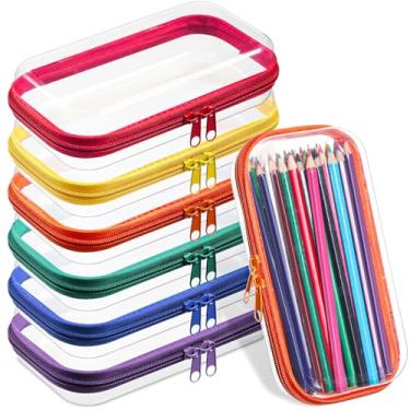 Imagem de Sanwuta 6 peças de estojo rígido transparente com zíper para lápis, bolsas de plástico rígido com zíper, bolsa de maquiagem, estojos transparentes para lanches, caixa organizadora de armazenamento de