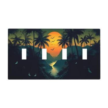 Imagem de Sunset Forest Quadriciclo Interruptor de Luz Placa Decorativa 4 Gang Placas de Parede Placa Elétrica para Quarto Banheiro Decoração de Casa 11,4 cm x 20,3 cm