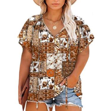 Imagem de Blusa feminina Eytino plus size, chiffon floral, decote em V, 2x damas