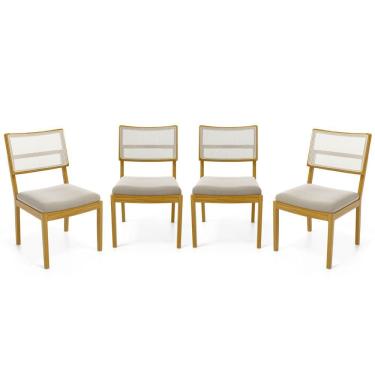 Imagem de Kit Com 4 Cadeiras Milena Madeira Maciça Assentos Estofados Encostos De Tela Sintética