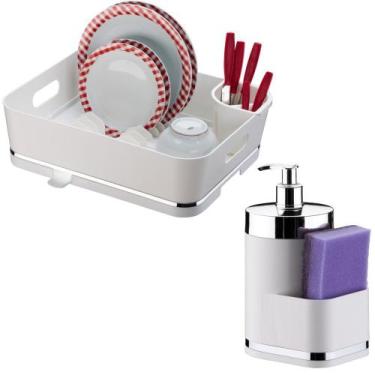 Imagem de Kit Escorredor De Louça 13 Pratos E Dispenser Porta Detergente 500ml C