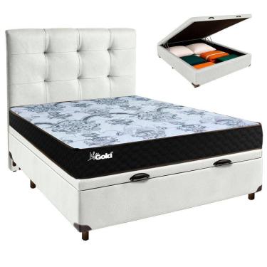 Imagem de Cama Box Bau + Colchão Casal Molas Ensacadas Life Gold Paropas + Cabeceira Estofada