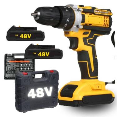 Imagem de Furadeira Parafusadeira 48V 2 Baterias Maleta Compacta Multifuncional 