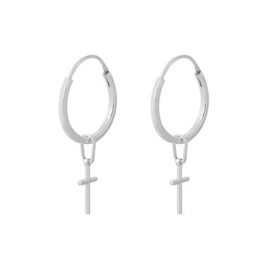 Imagem de Brinco Masculino E Feminino Argola 1.8cm Cruz De Prata 925 - DR Joias