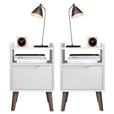 Imagem de Kit 2 Mesa de Cabeceira Gabriela Pés Retrô - Branco - Lojas JGL