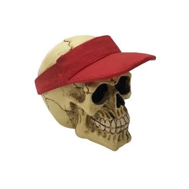 Imagem de Crânio Caveira Decorativa Resina Com Boné Viseira Vermelho