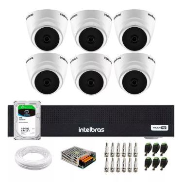 Imagem de Kit Cftv 6 Câmeras Segurança Dome 1220 Full hd com Audio Microfone Dvr Mhdx 1008c Intelbras 1tb