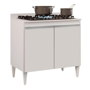 Imagem de Balcão para Cooktop de Cozinha Com Tampo 2 Portas Brenda Branco 80 Cm - D'Rossi