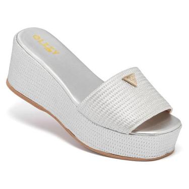 Imagem de Tamanco Feminino Plataforma Sandália Flatform Detalhe Dourado Chinelo 