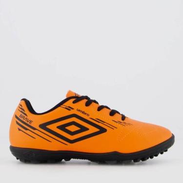 Imagem de Chuteira Umbro Brave Society Juvenil Laranja e Pre, 36