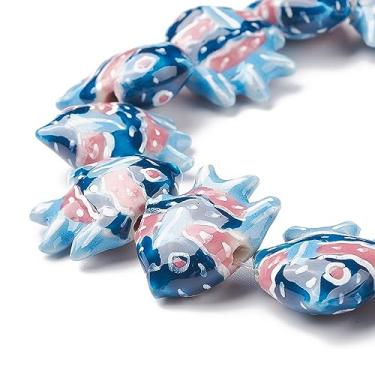 Imagem de 5 peças de contas de peixe de cerâmica oceano mar animal espaçador contas Dodger azul porcelana pintada contas de peixe para pulseiras DIY brinco colar joias