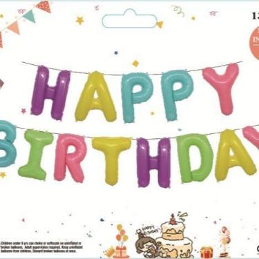 Imagem de Banner colorido de balões de feliz aniversário, 40,6 cm, letras de folha de Mylar, faixa reutilizável para homens, mulheres, adultos, decorações de aniversário e suprimentos de festa de Halloween