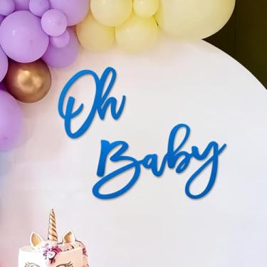 Imagem de GYFCI Placa Oh Baby para pano de fundo - Letras de feltro para chá de bebê, faixa de revelação de gênero menino/menina, adereços de foto de parede, decorações de 1º aniversário (azul)
