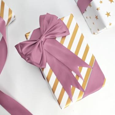 Imagem de Rolo de 3,8 cm, fita de cetim para embrulho de presente, casamento, artesanato, Natal, Páscoa, floral, cabelo, decorações de convites e mais Rosymauve