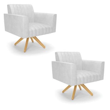 Imagem de Kit 2 Poltronas Giratória Viena Gomada Corano Base De Madeira Ma30 - D'rossi Cor Branco