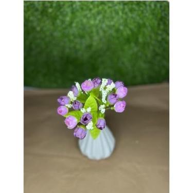 Imagem de Buquê de Mini Tulipa Artificial com 5 Galhos e 15 Flores – Decoração de Casamento, Casa e Festas(Lilás)