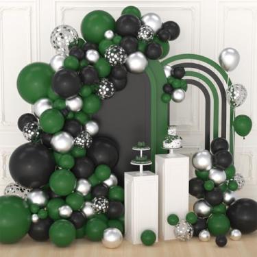 Imagem de Kit de arco de guirlanda de balão verde preto prateado - 122 peças de balões de prata verde escuro preto para superesportes futebol aniversário casamento formatura decorações de festa
