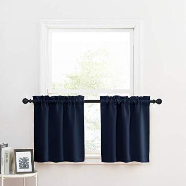 Imagem de Cortinas curtas Cafe 61 cm - Cortina blackout decorada para berçário/meia janela/cozinha/banheiro/Ação de Graças, azul-marinho, pacote com 2, 73 cm de largura x 61 cm de comprimento