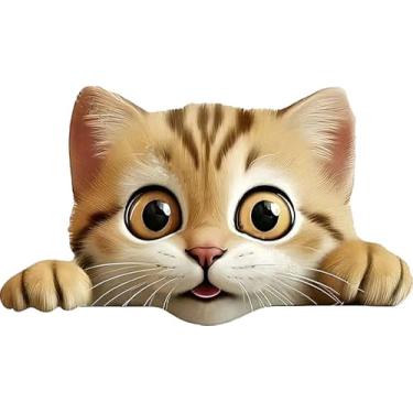 Imagem de 2 peças de adesivos de para-choque de carro engraçados de gato de olhos grandes amarelo fofo, decalque de vinil de 12 cm, à prova d'água, cortado para carros, janelas, laptops M-09