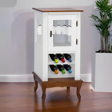 Imagem de Adega Rústica 1 Porta Com Espaço Para Até 8 Garrafas Com Pés Luiz Xv - Branco Com Tampo E Base Imbuia Glazer