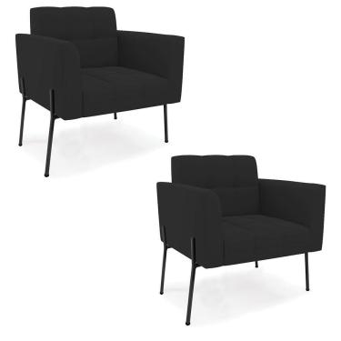 Imagem de Poltrona Pé De Ferro Preto Para Sala Kit 2 Elisa Veludo D03 - D'rossi Cor Preto