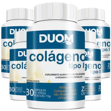 Imagem de COMBO 5 COLÁGENO TIPO 2 NÃO DESNATURADO COM VITAMINAS 30 CÁPSULAS CADA TOTAL 150 CAPS - DUOM