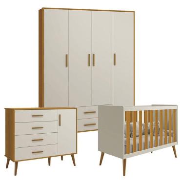 Imagem de Quarto De Bebê Isis 4 Portas Areia Acetinado Savana - Reller