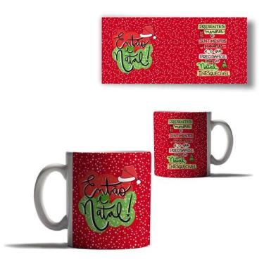Imagem de Caneca Porcelana Feliz Natal Fundo Vermelho Mensagem Amor - Enjoy Shop